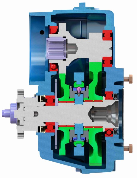 The section view shows the synchronizer between the output gears.