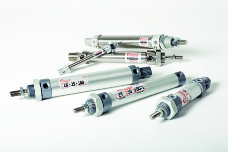 Micro-cylinders ISO 6432, bore sizes from 8 to 25 mm.